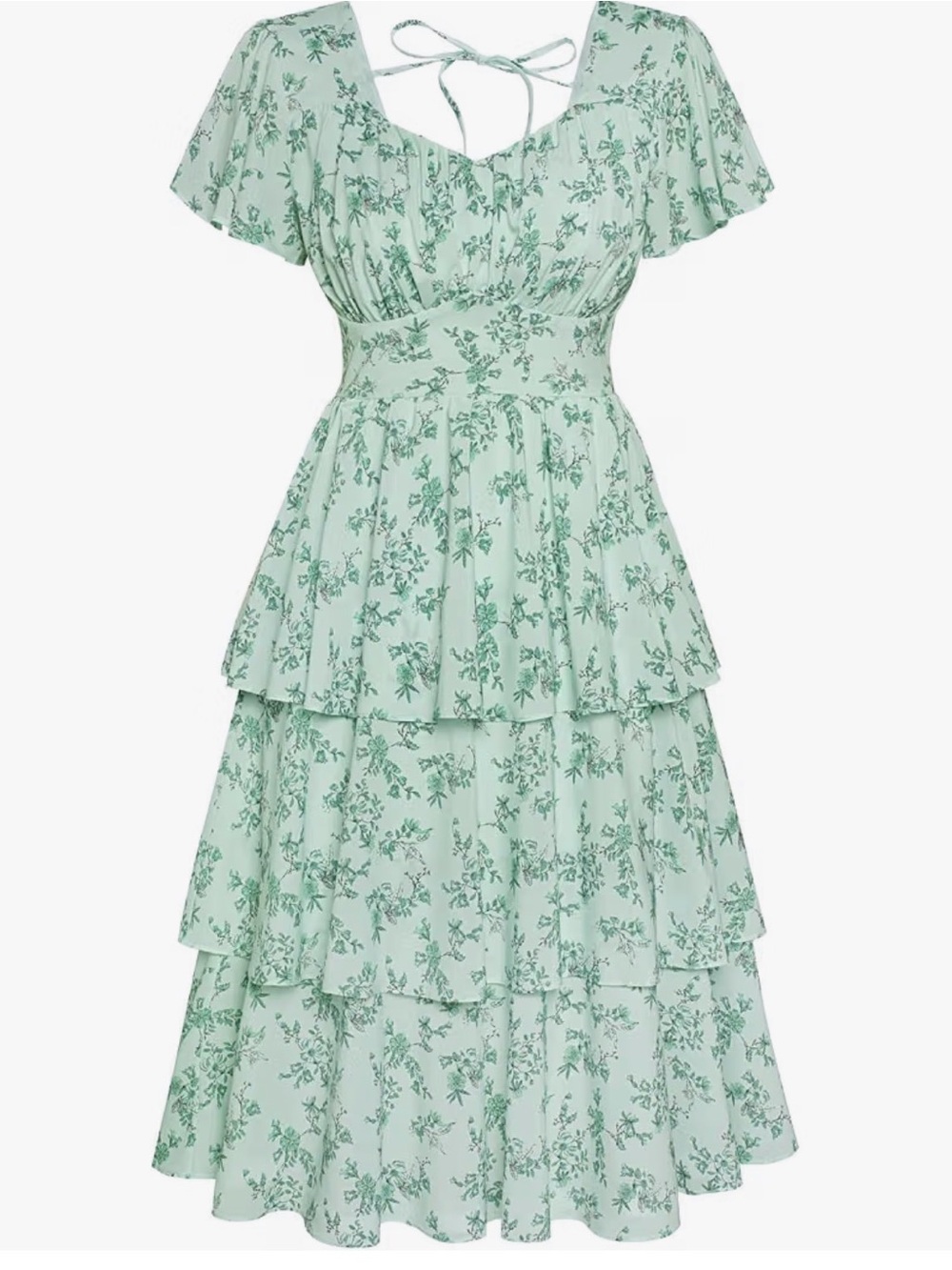 Belle Poque Size L - Floral Tiered Midi Dress in Mint Green